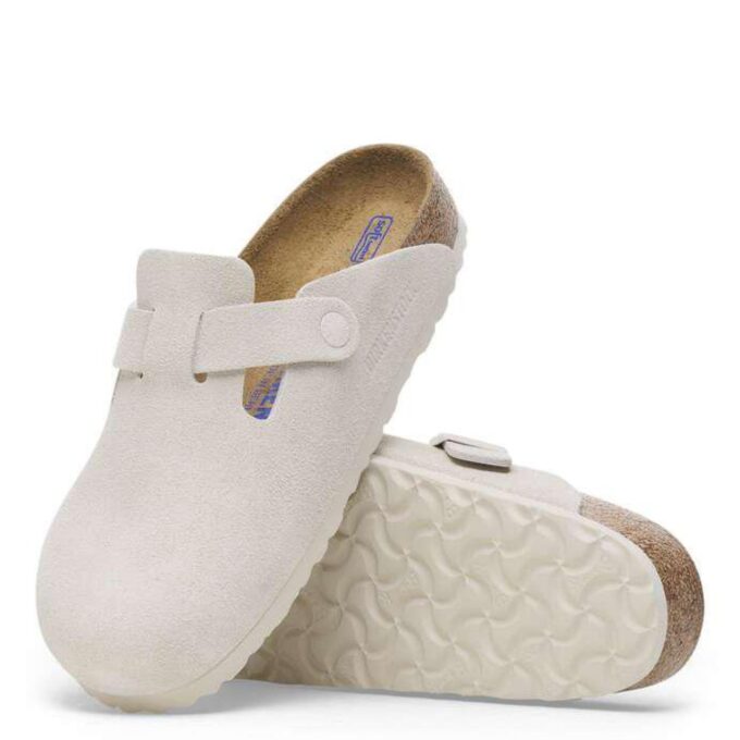 BIRKENSTOCK BOSTON SOFT FOOTBED SUEDE LEATHER-WHITE
