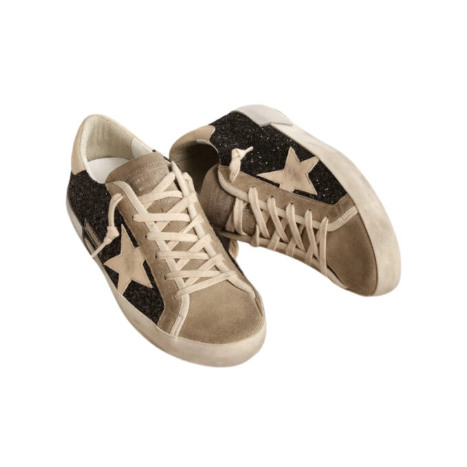 Golden Goose in black glitter with cream star and suede inserts(Women's)