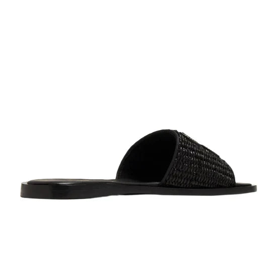 Miu Miu Raffia Logo Flat Slide Sandals black - Image 2