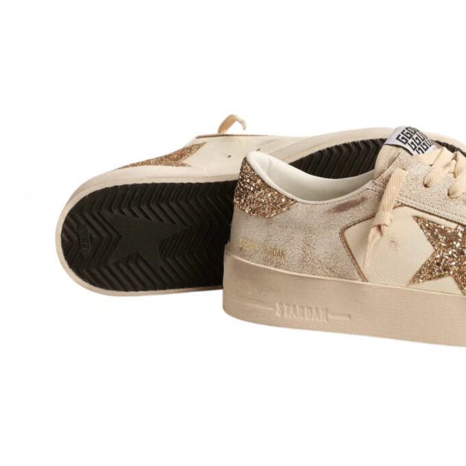 Golden Goose Stardan in ecru nappa leather with gold glitter star and heel tab(Women's)