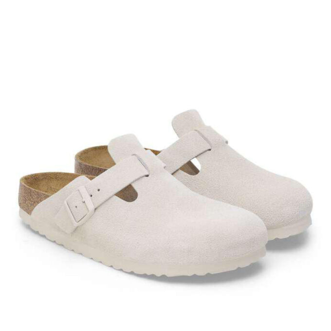 BIRKENSTOCK BOSTON SOFT FOOTBED SUEDE LEATHER-WHITE