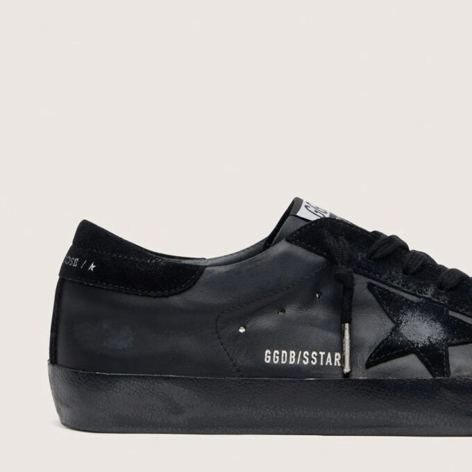 Golden Goose Men's Super-Star in black nappa with black suede star and heel tab