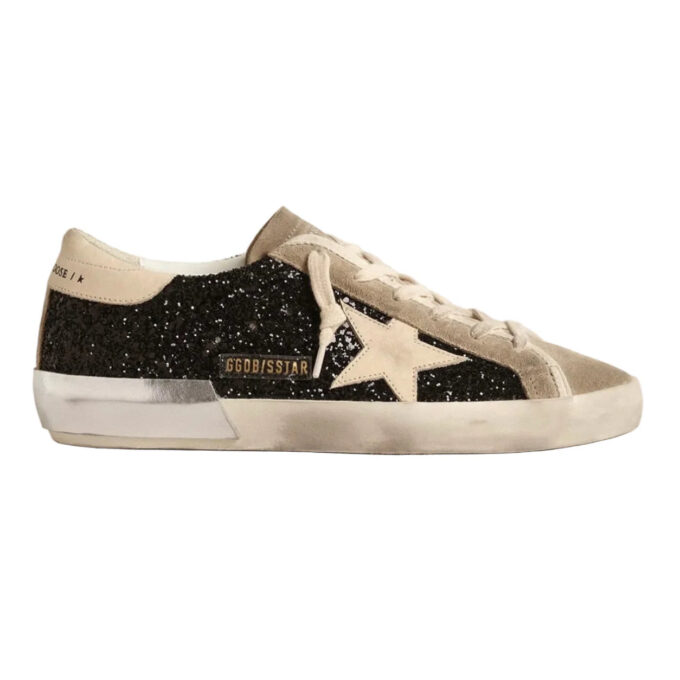 Golden Goose in black glitter with cream star and suede inserts(Women's)