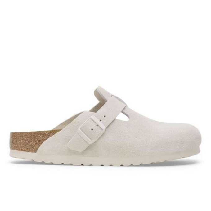 BIRKENSTOCK BOSTON SOFT FOOTBED SUEDE LEATHER-WHITE