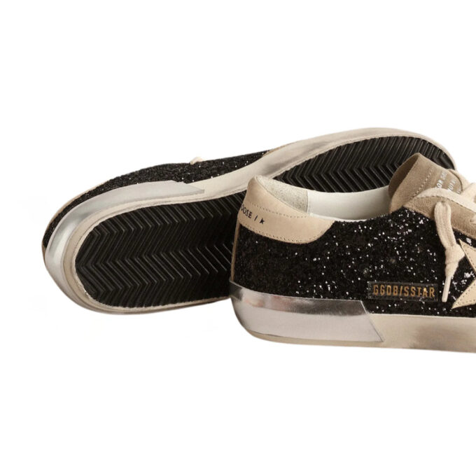 Golden Goose in black glitter with cream star and suede inserts(Women's)
