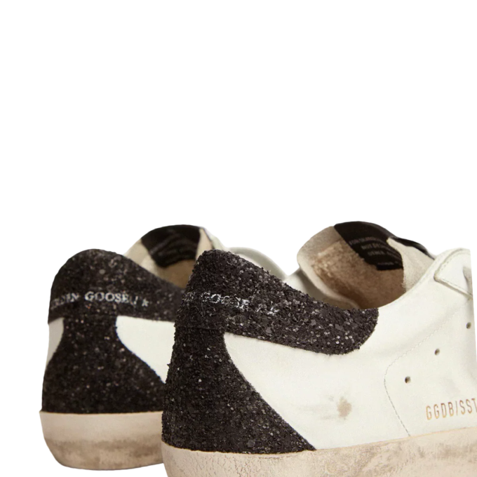 Goldengoose Women's Super-Star in nappa leather with gold glitter star and black glitter heel tab
