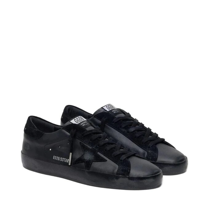 Golden Goose Men's Super-Star in black nappa with black suede star and heel tab